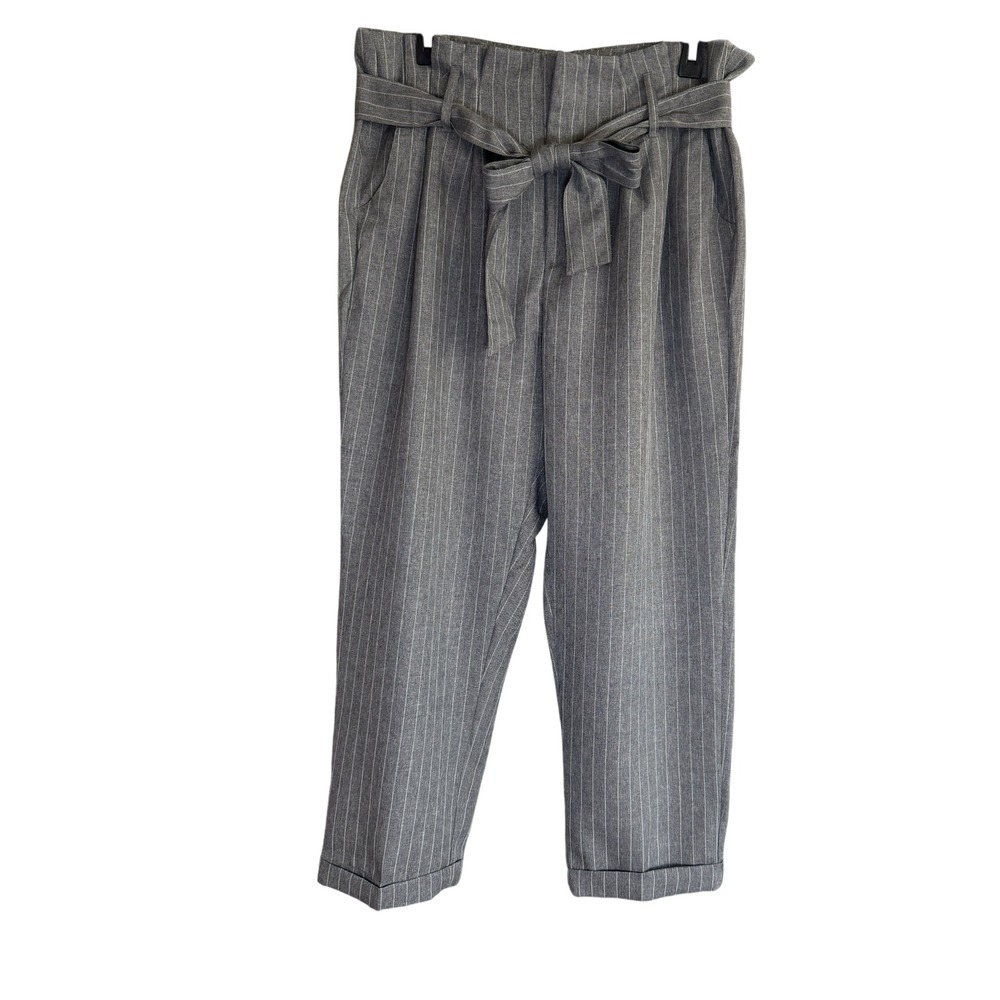 Indigo Rein Gray Pinstripe Paperbag Waist Pants Size 13/30 High Rise Cuffed New